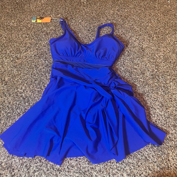 Musemaker‎ Swim Dress One Piece Swimsuit Skirted Blue M - Picture 1 of 7